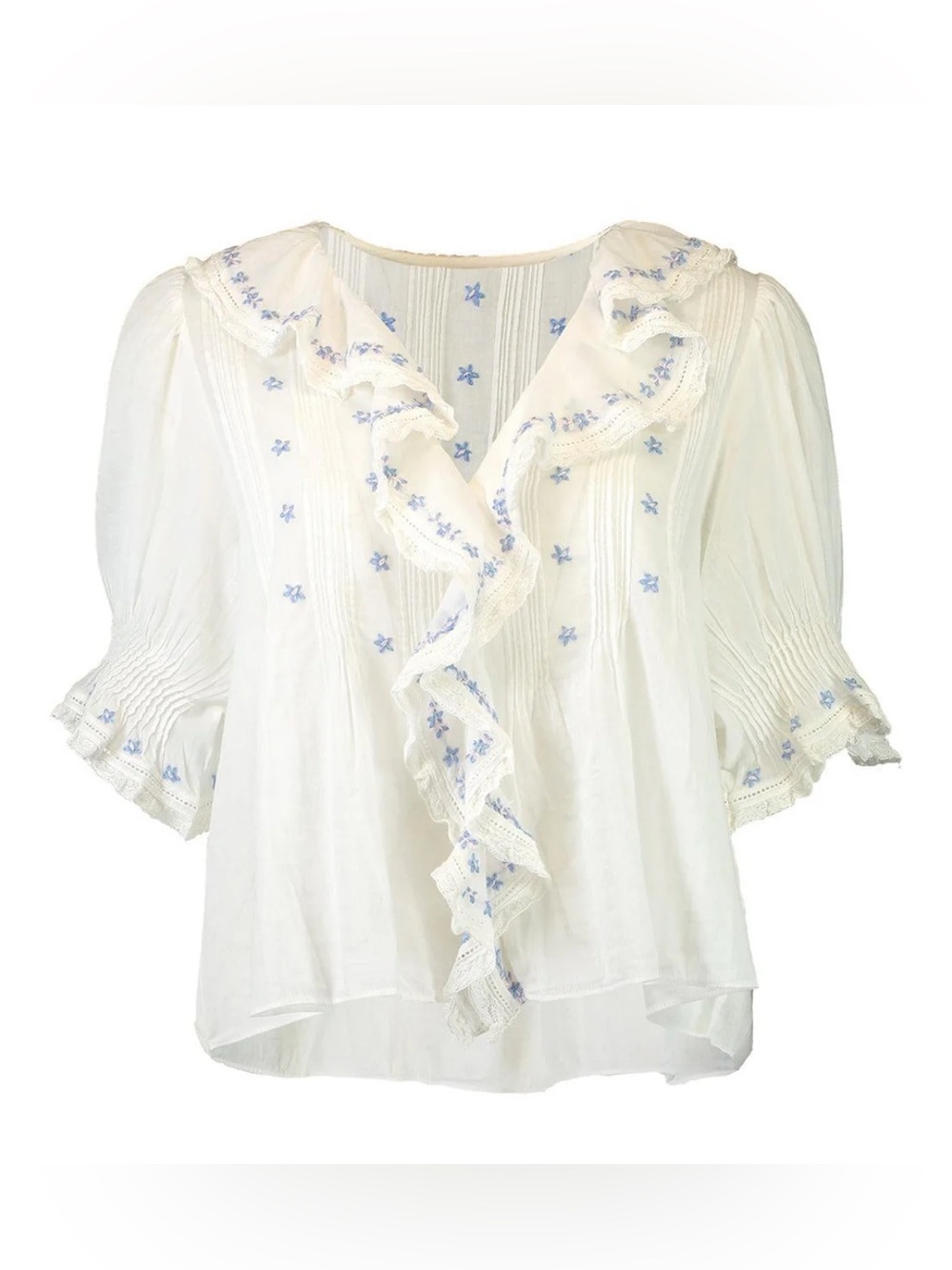 DOEN Hettie lace-trimmed embroidered organic cotton-voile blouse